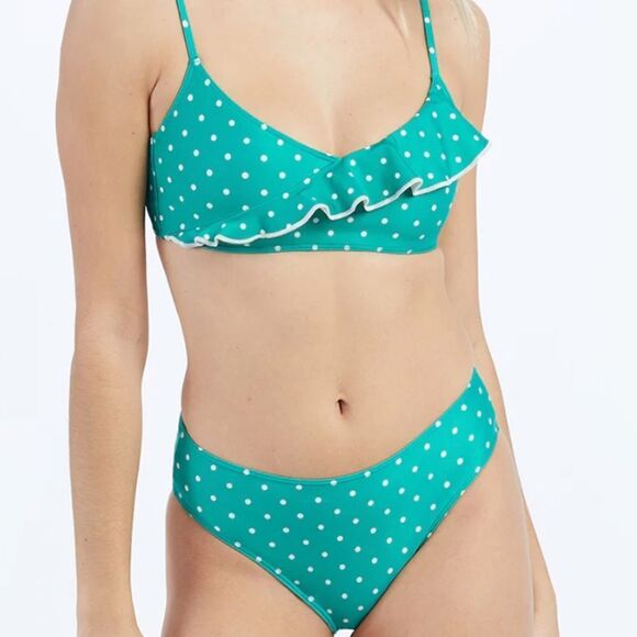 The Ruffle Marina Bikini Top Seaglass Dot Size 6 Like New  Swim - Picture 2 of 5